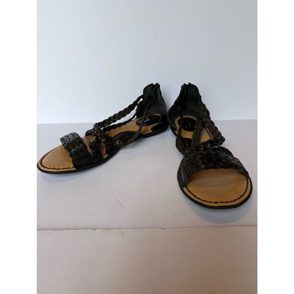 b.o.c. Women's Black Braided Leather Strappy Sandals Size 10M